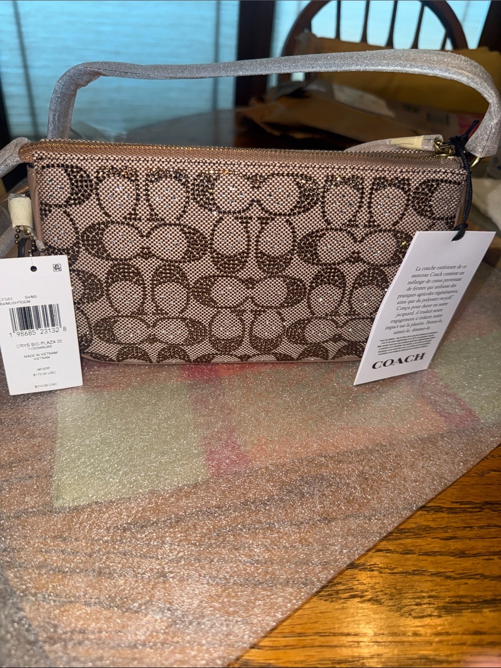 Coach Crystal Plaza Crystal Signature Canvas Shoulder Bag in Mushroom brown